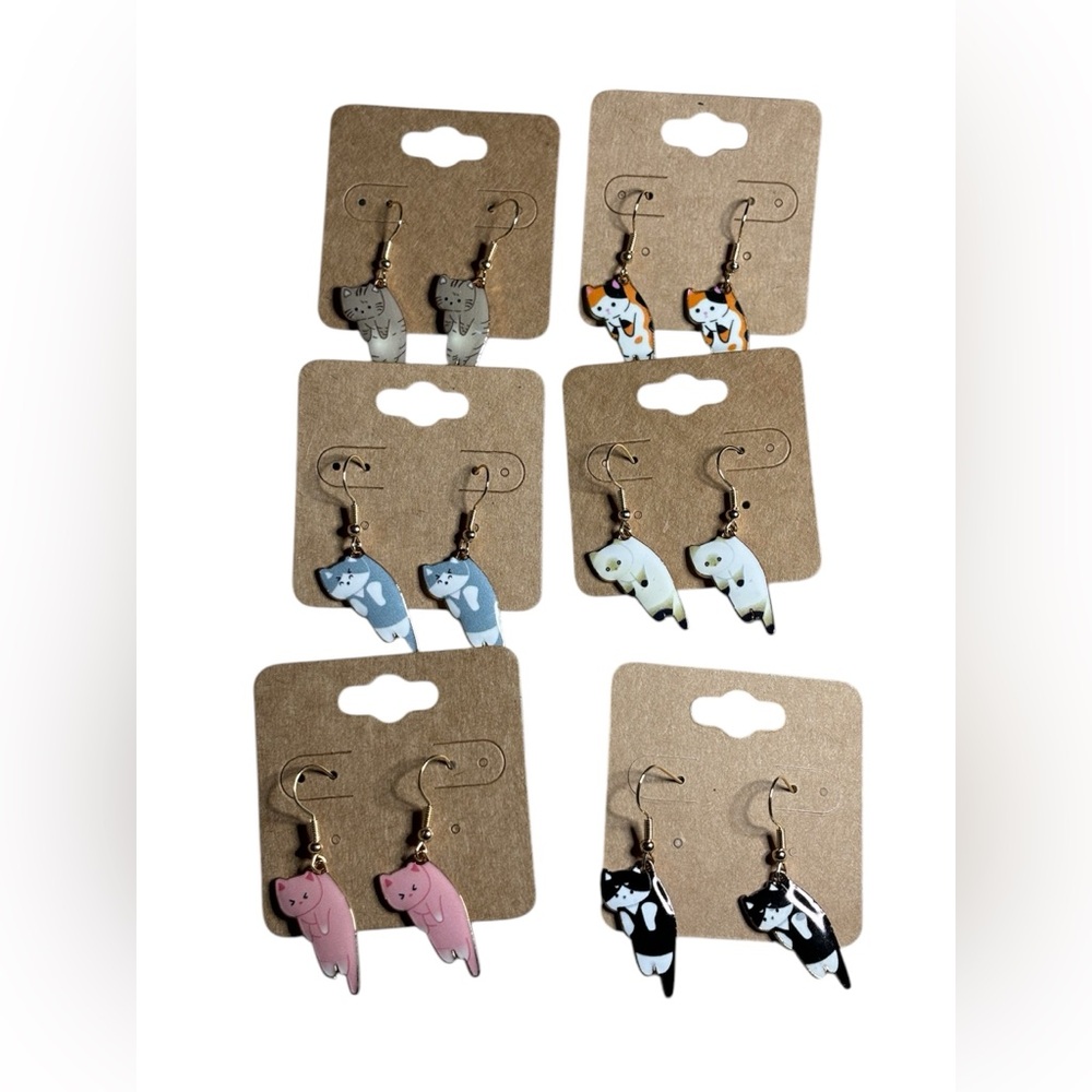 Colorful Cat Dangle Earrings NWOT